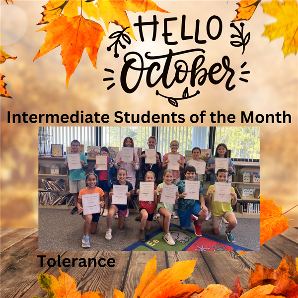 October Intermediate Students of the Month for Tolerance